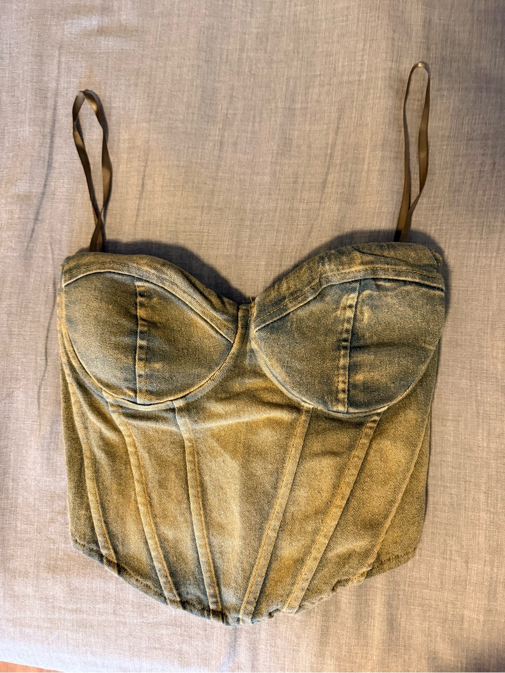 Windsor Acid Wash Denim Bustier Crop Top